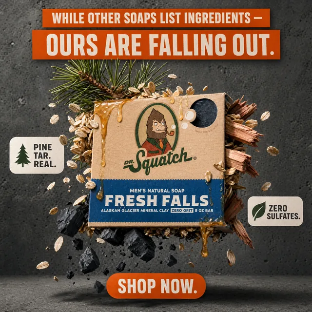 Soap ad with real ingredients bursting out of the bar